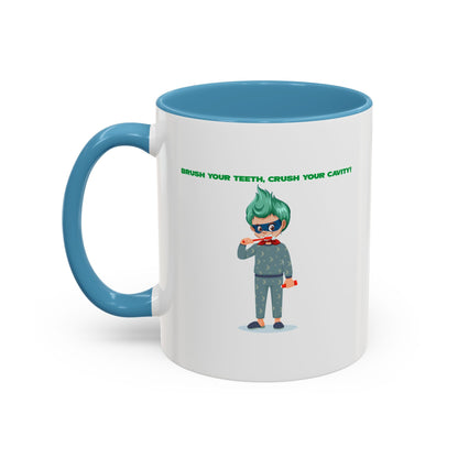 Accent Coffee Mug - Super kiddo brushing teeth - [[{"value":"Wonderwear Kid"}]]