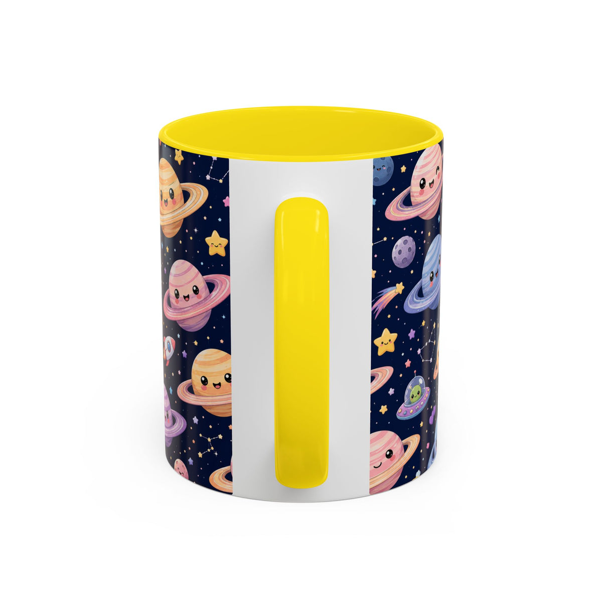 Accent Coffee Mug  (11/15 oz) - Kawaii Saturns in a Starry Space