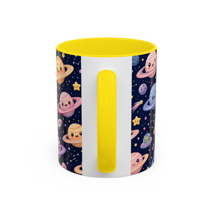 Accent Coffee Mug  (11/15 oz) - Kawaii Saturns in a Starry Space