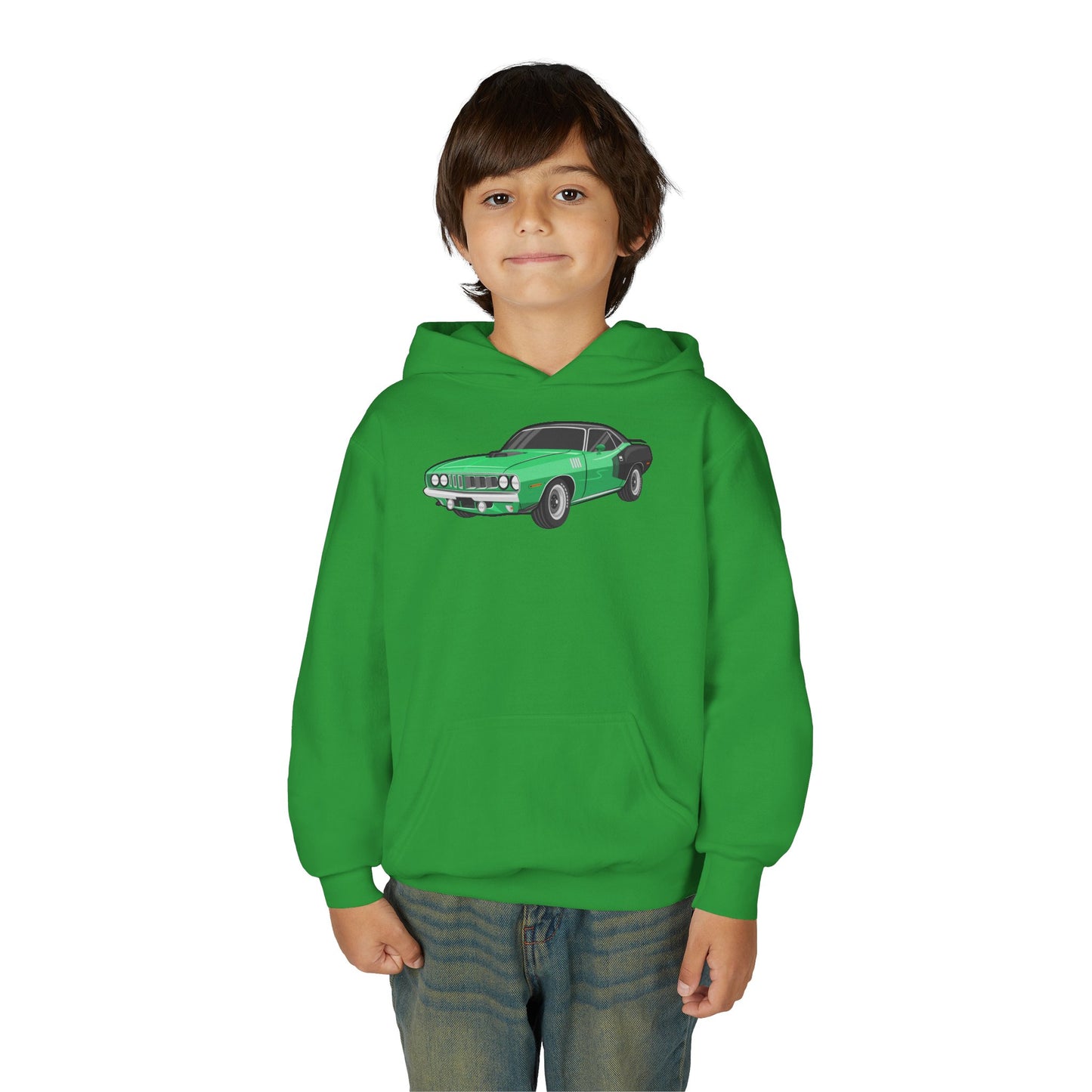 Youth Heavy Blend Hooded Sweatshirt - Vintage green car