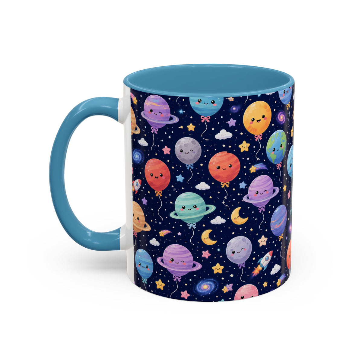 Accent Coffee Mug (11/15 oz) - Kawaii Space Balloon Planet
