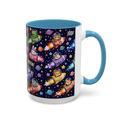 Accent Coffee Mug (11/15 oz) - Kawaii Cosmic Animal Rocket Race