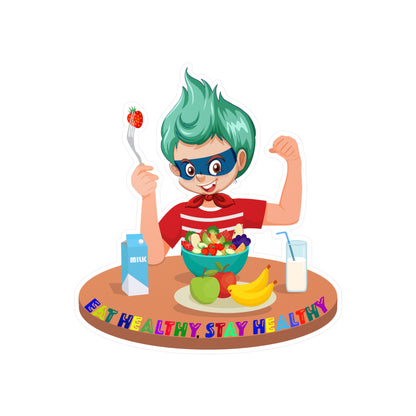 Halloween Kiss-Cut Vinyl Decals – super kiddo eating healthy food - [[{"value":"Wonderwear Kid"}]]