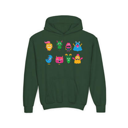 Youth Heavy Blend Hooded Sweatshirt - Set of monsters Printify