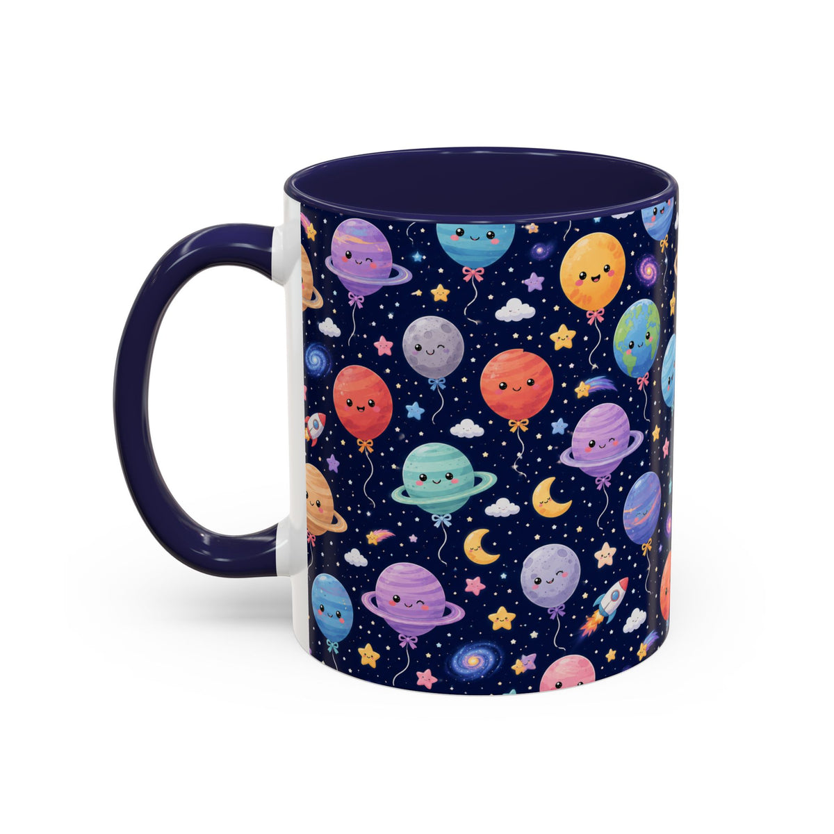 Accent Coffee Mug (11/15 oz) - Kawaii Space Balloon Planet