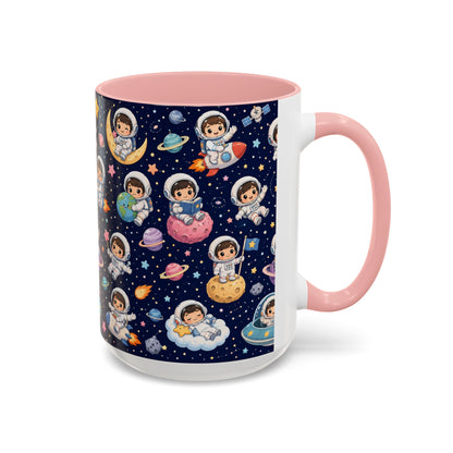 Accent Coffee Mug  (11/15 oz) - Kawaii Astronauts in a Starry Space Adventure