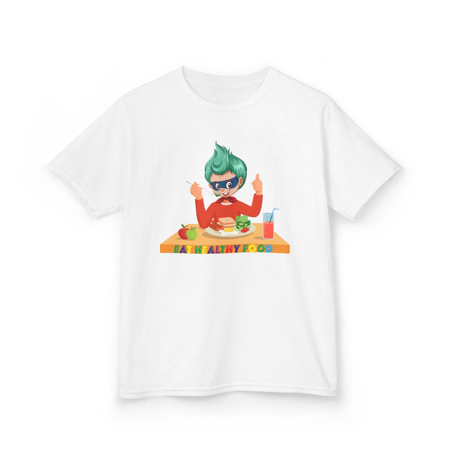 Kids Heavy Cotton™ Tee - Super kiddo eating healthy breafast - [[{"value":"Wonderwear Kid"}]]