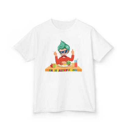 Kids Heavy Cotton™ Tee - Super kiddo eating healthy breafast - [[{"value":"Wonderwear Kid"}]]
