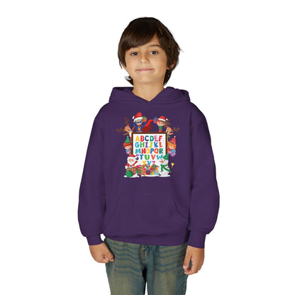 Youth Heavy Blend Hooded Sweatshirt - Christmas alphabet with super kiddo - [[{"value":"Wonderwear Kid"}]]