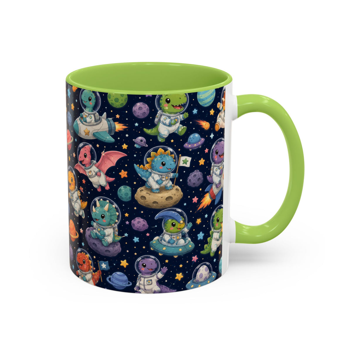 Accent Coffee Mug (11/15 oz) - Cute Dinosaur Astronaut Space