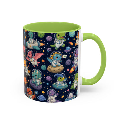 Accent Coffee Mug (11/15 oz) - Cute Dinosaur Astronaut Space