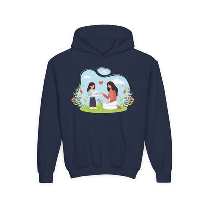 Youth Heavy Blend Hooded Sweatshirt -  Mother and daughter love Printify