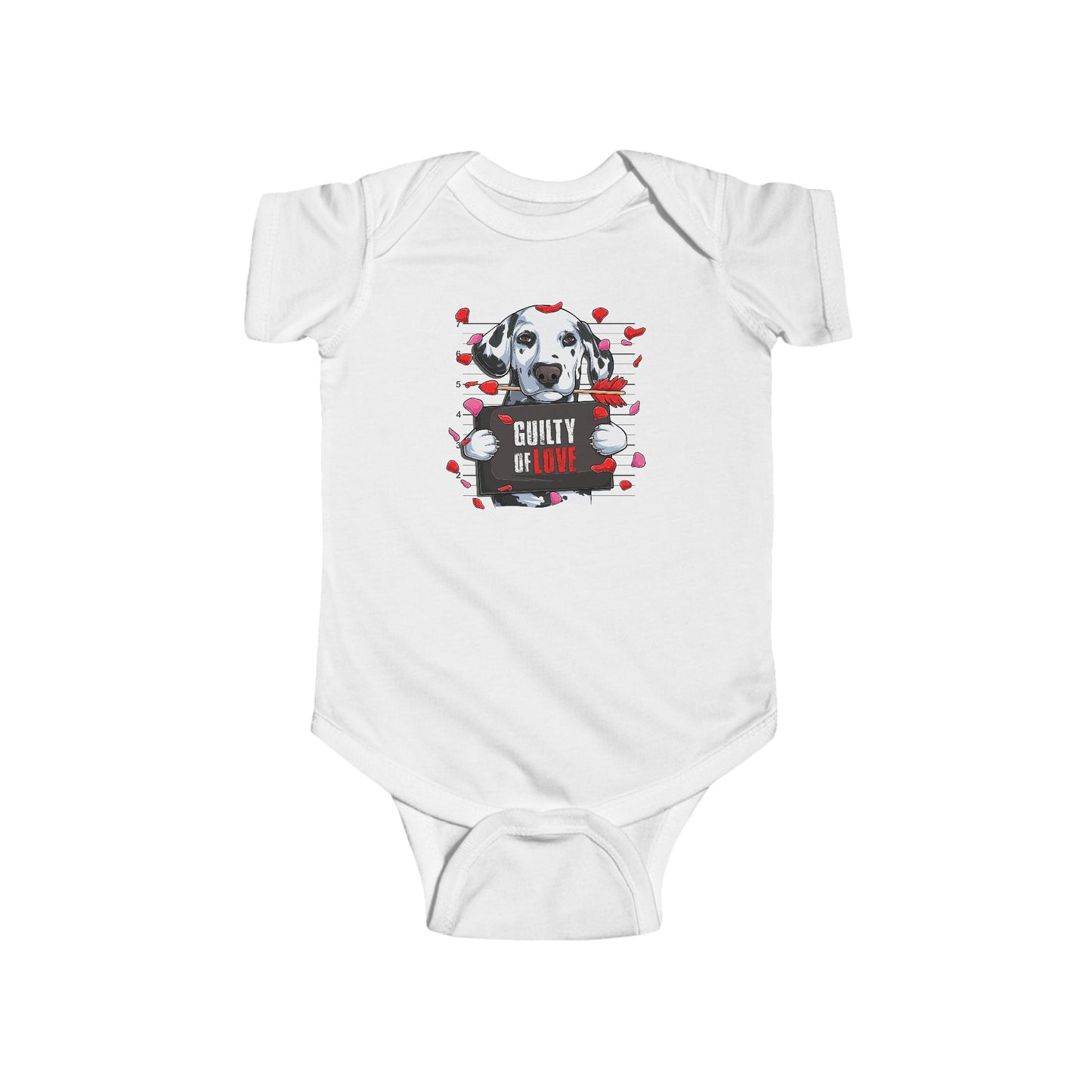 Infant Fine Jersey Bodysuit - Valentines -  Dalmatian Guilty of love - [[{"value":"Wonderwear Kid"}]]