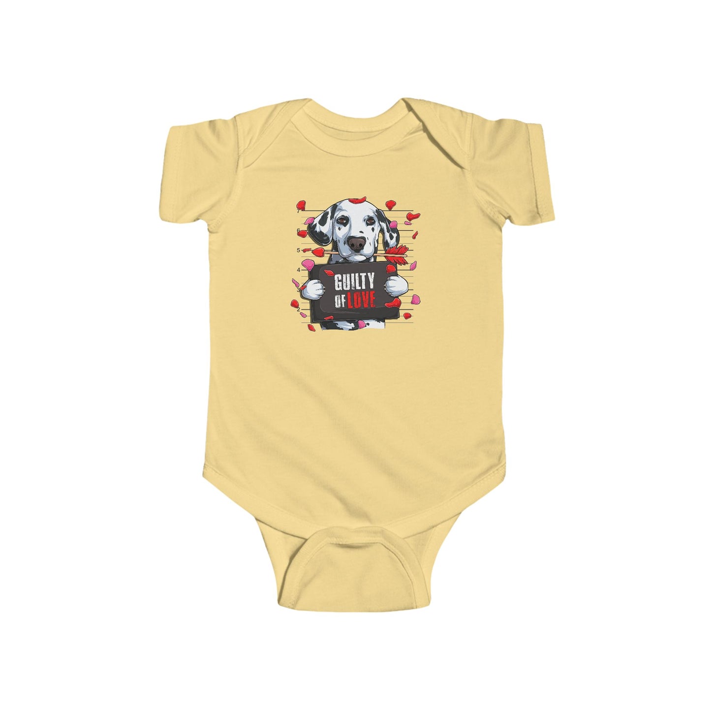 Infant Fine Jersey Bodysuit - Valentines -  Dalmatian Guilty of love - [[{"value":"Wonderwear Kid"}]]
