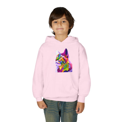 Youth hoodie with adorable cat design Printify