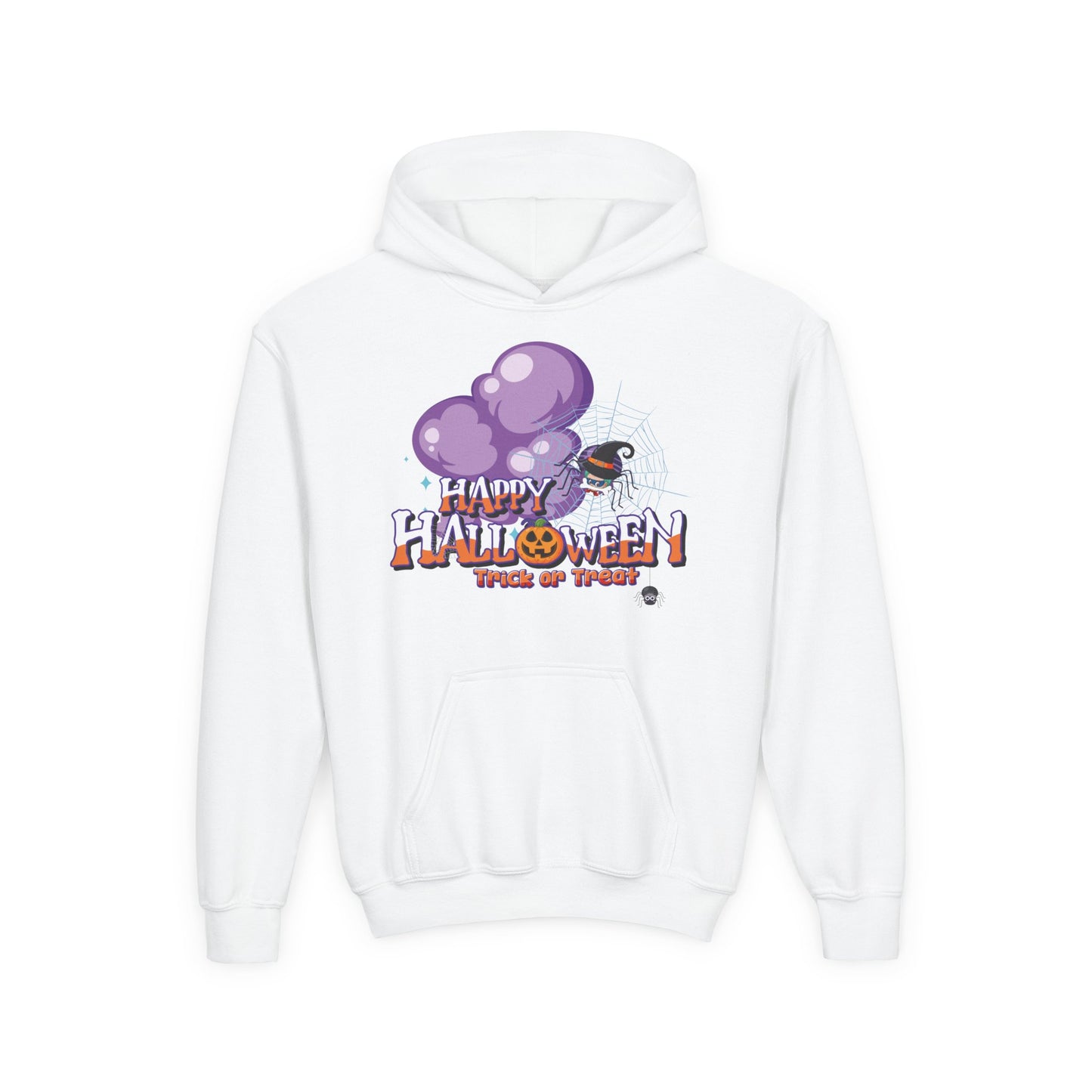 Youth Heavy Blend Hooded Sweatshirt - Happy holloween - spider kiddo