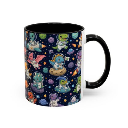 Accent Coffee Mug (11/15 oz) - Cute Dinosaur Astronaut Space