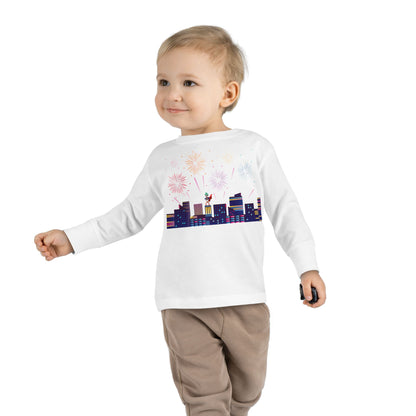 Toddler Long Sleeve Tee - Super kiddo with fireworks - [[{"value":"Wonderwear Kid"}]]