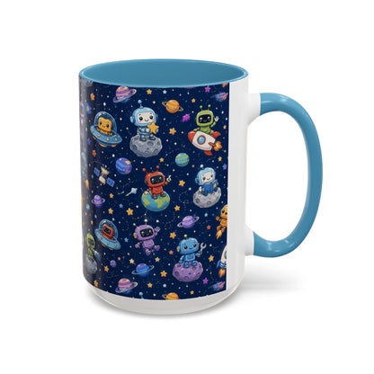 Galactic Robots Accent Coffee Mug — Cute Space Astronaut Pattern (11/15 oz)