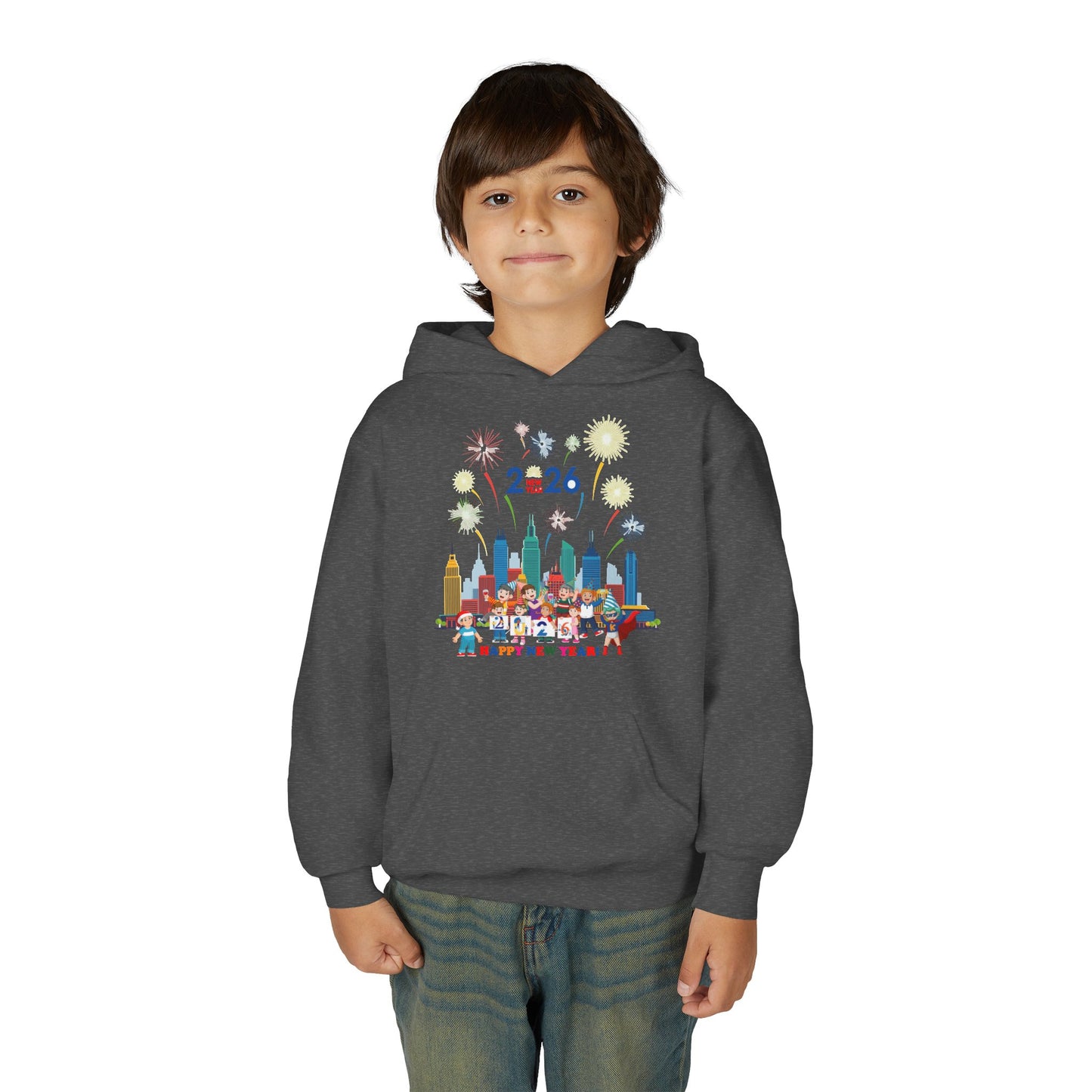 Youth Heavy Blend Hooded Sweatshirt - Happy new year with fireworks