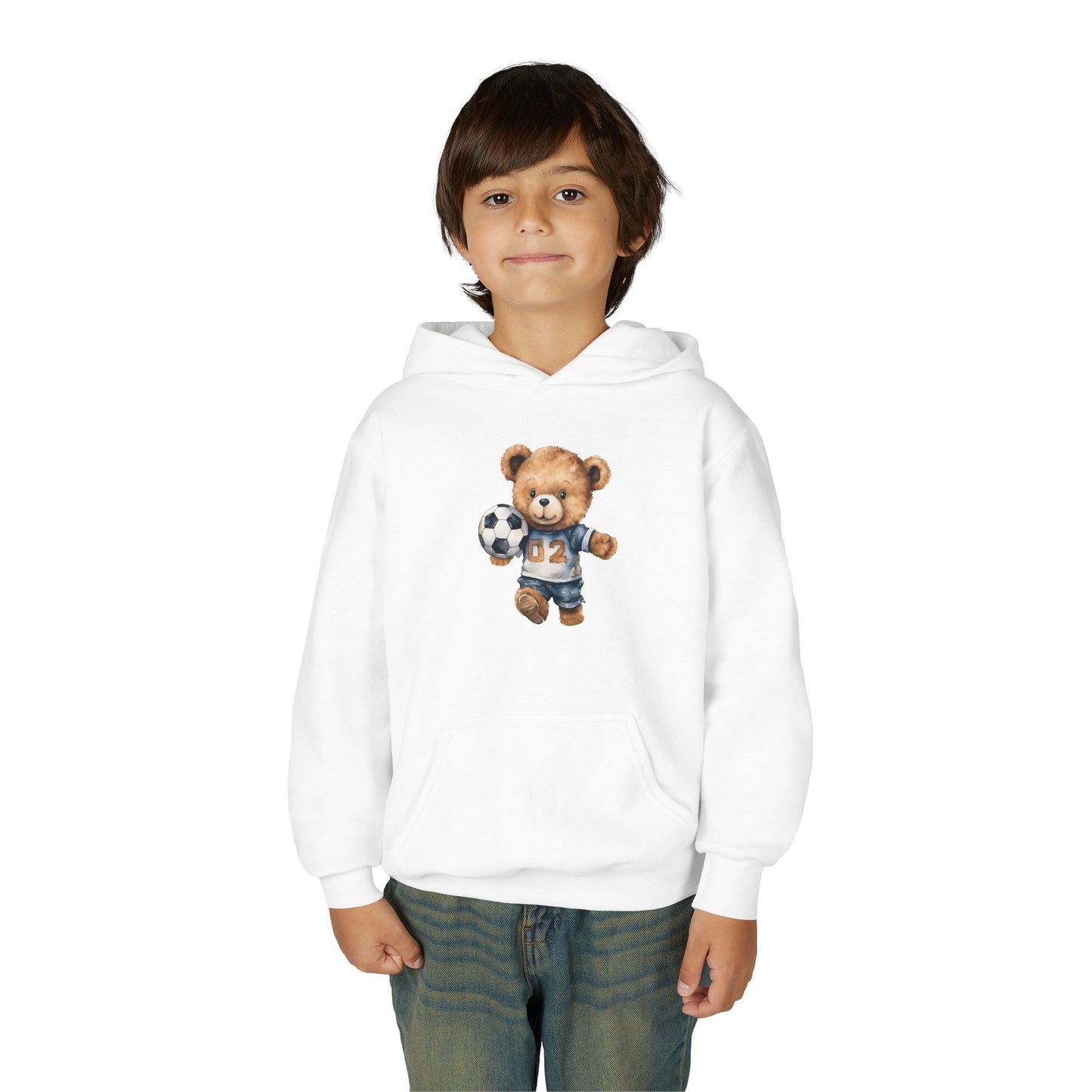 Youth Heavy Blend Hooded Sweatshirt - Adorable Soccer Bear