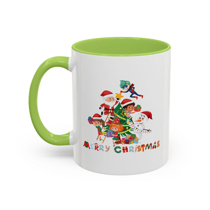 Accent Coffee Mug - Super kiddo making christmas tree with text - [[{"value":"Wonderwear Kid"}]]