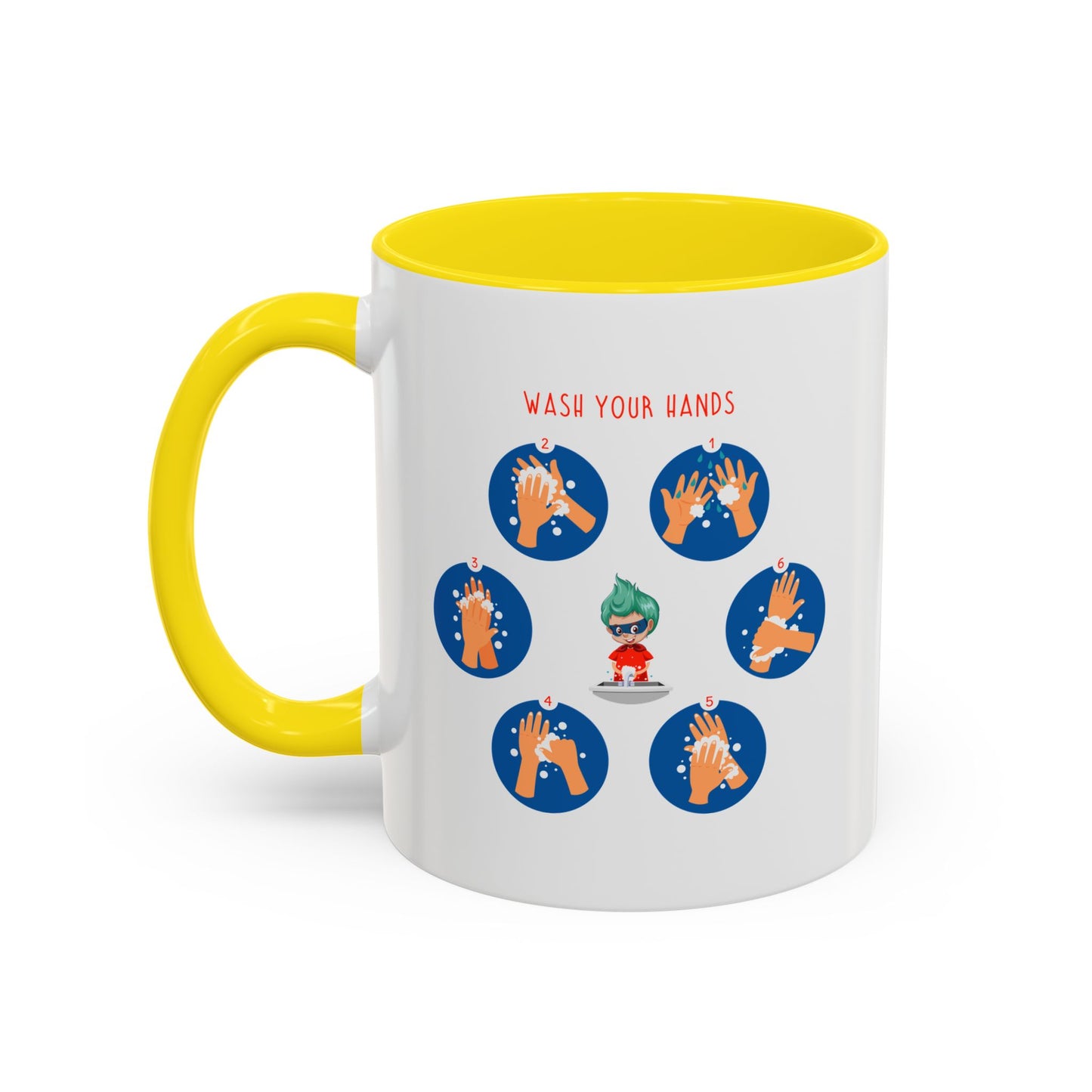 Accent Coffee Mug - Super kiddo teaching how to wash hands