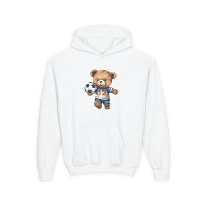 Kids Soccer Bear Hoodie Printify