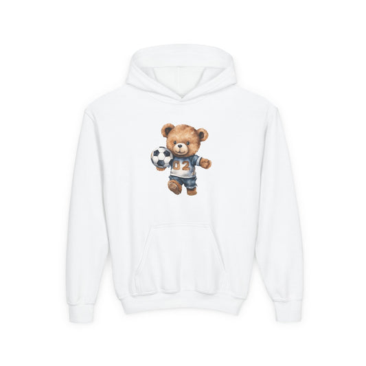 Youth Heavy Blend Hooded Sweatshirt - Adorable Soccer Bear