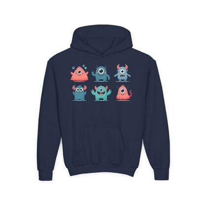 Youth Heavy Blend Hooded Sweatshirt -  Group of cute little monsters Printify