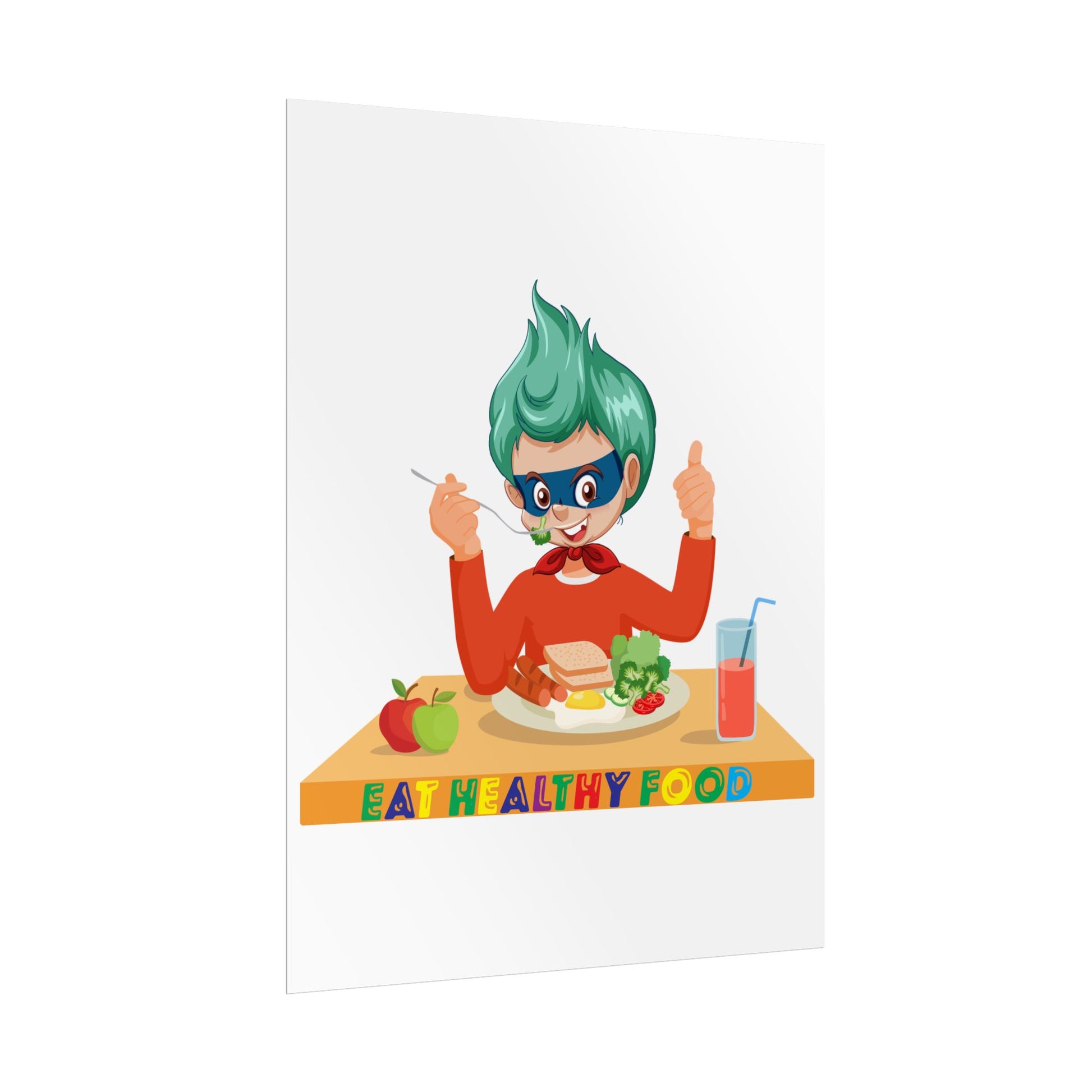 Rolled Posters - Super kiddo eating healthy breafast - [[{"value":"Wonderwear Kid"}]]