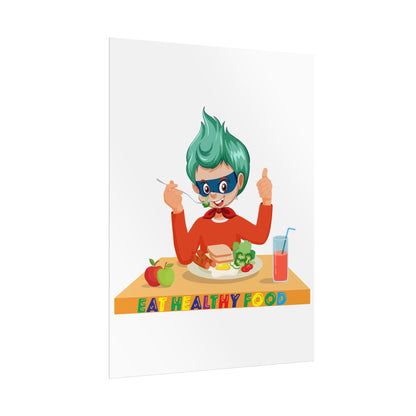 Rolled Posters - Super kiddo eating healthy breafast - [[{"value":"Wonderwear Kid"}]]