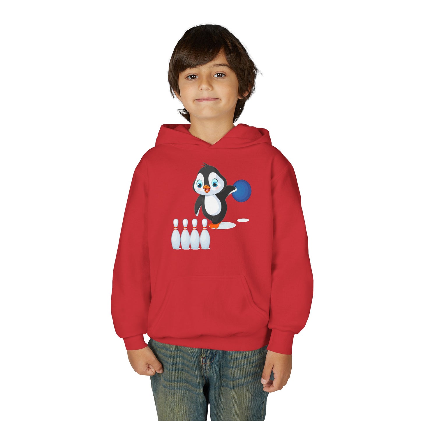 Youth Heavy Blend Hooded Sweatshirt - Adorable Penguin Bowling