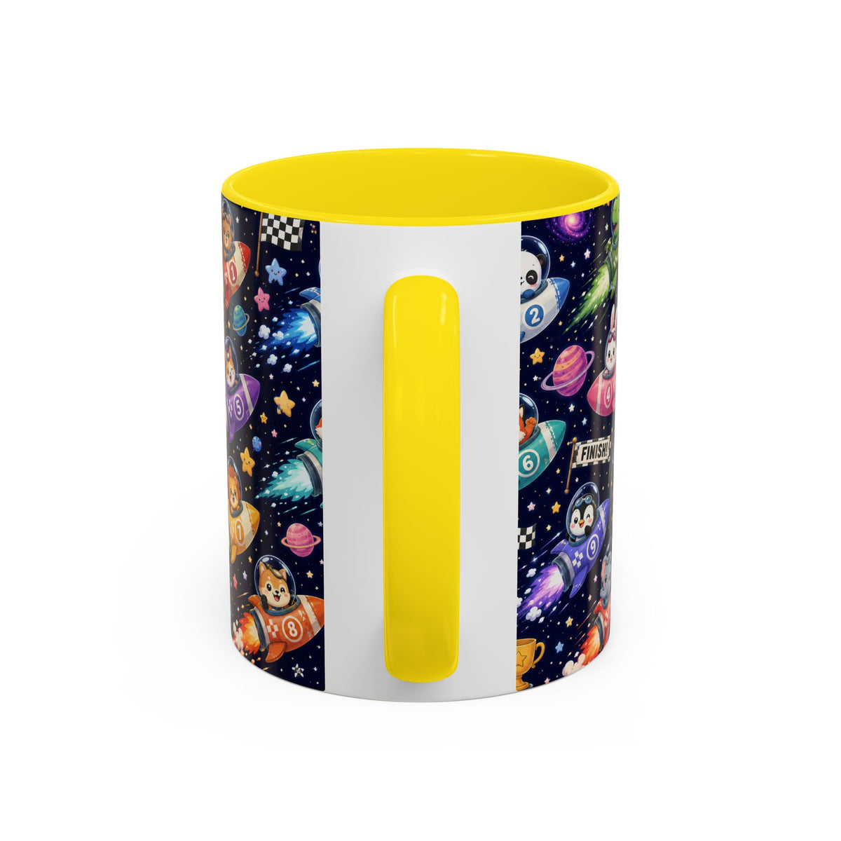 Accent Coffee Mug (11/15 oz) - Kawaii Cosmic Animal Rocket Race