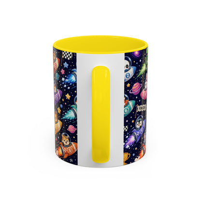 Accent Coffee Mug (11/15 oz) - Kawaii Cosmic Animal Rocket Race