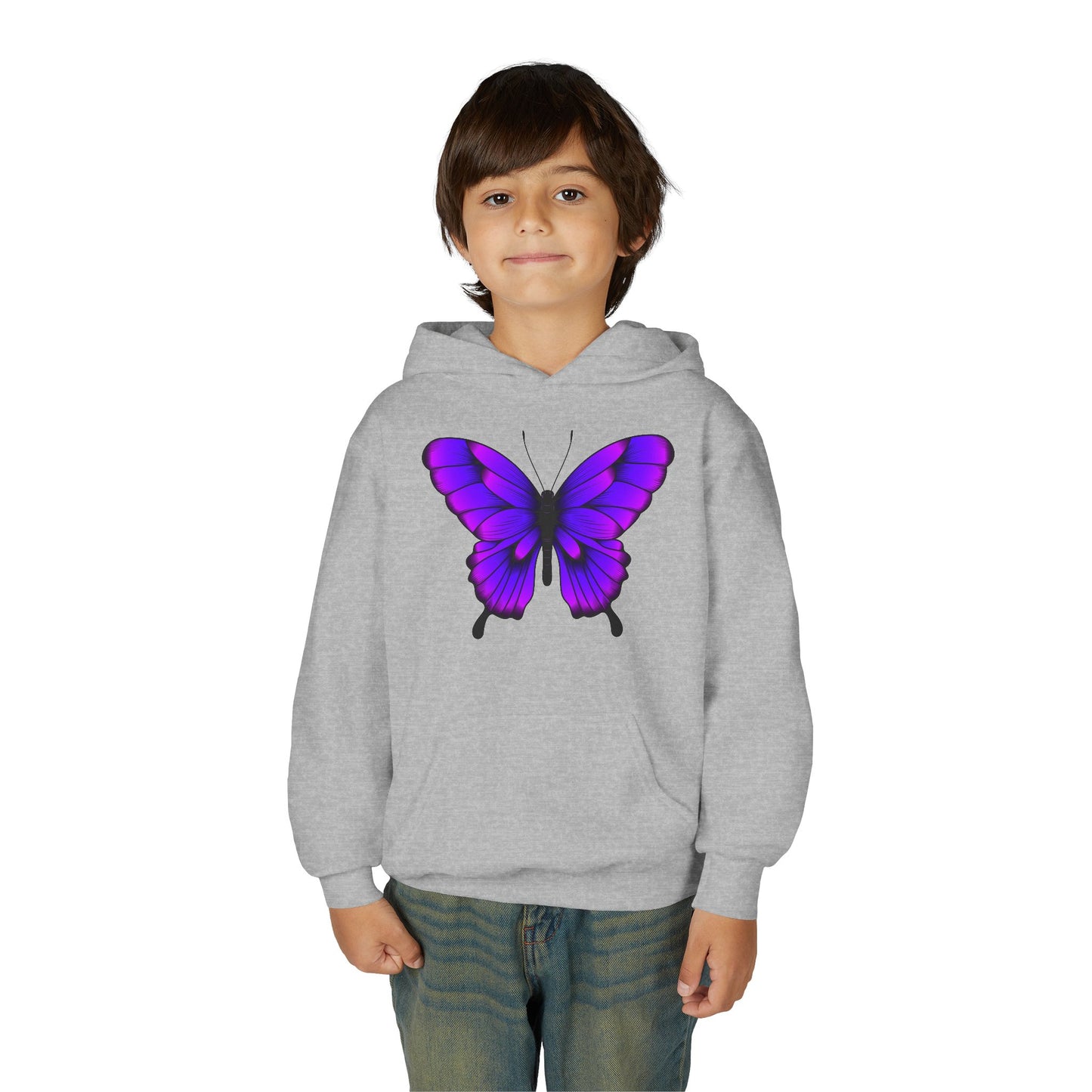Youth Heavy Blend Hooded Sweatshirt - Tropical purple butterfly