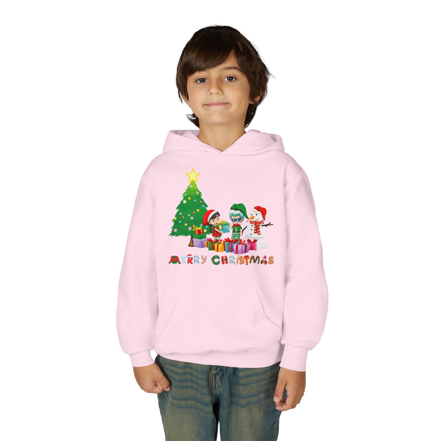 Youth Heavy Blend Hooded Sweatshirt - Super kiddo preparing gifts