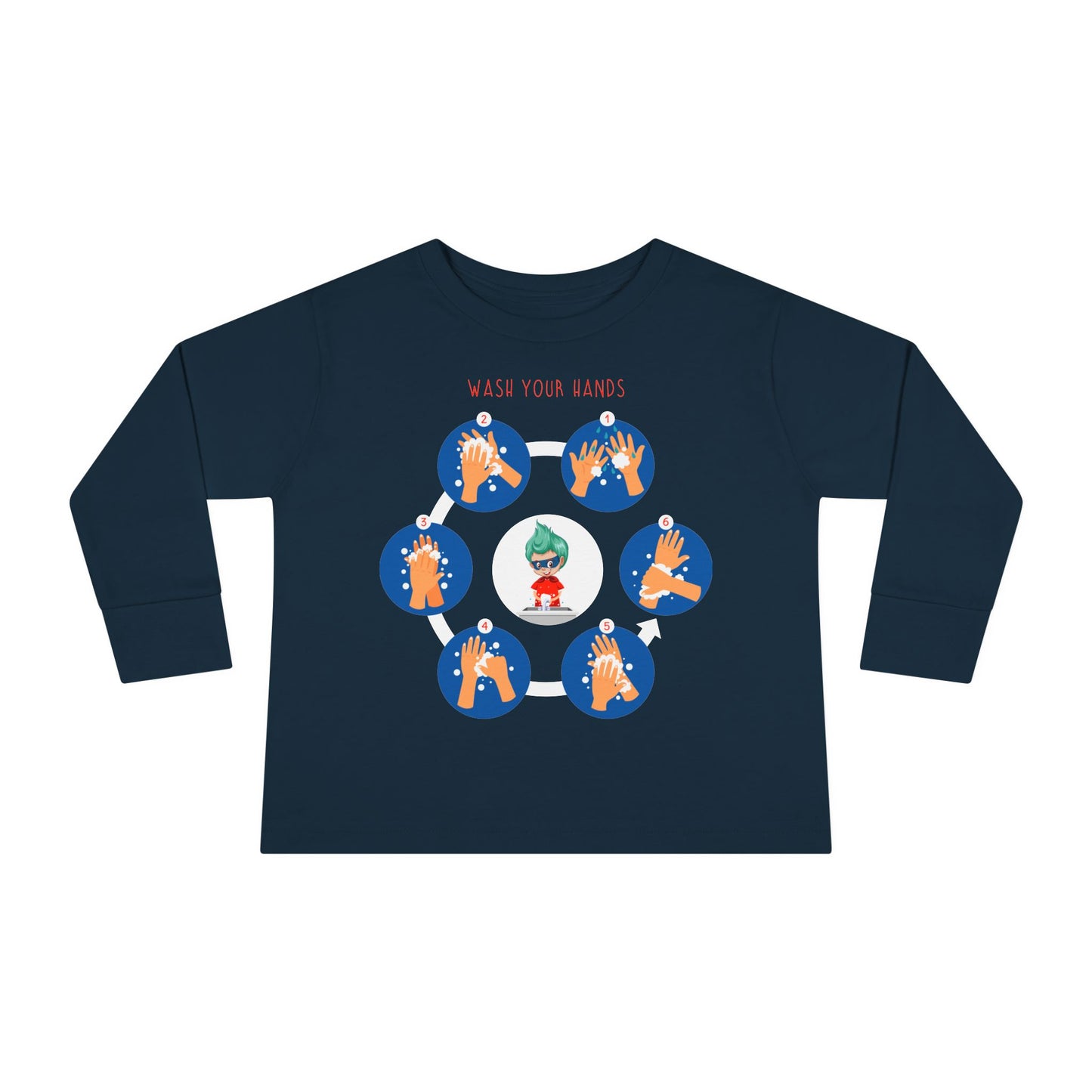 Toddler Long Sleeve Tee - Super kiddo teaching how to wash hands - [[{"value":"Wonderwear Kid"}]]