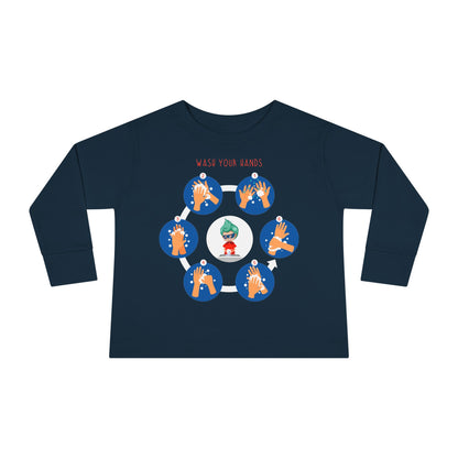 Toddler Long Sleeve Tee - Super kiddo teaching how to wash hands - [[{"value":"Wonderwear Kid"}]]
