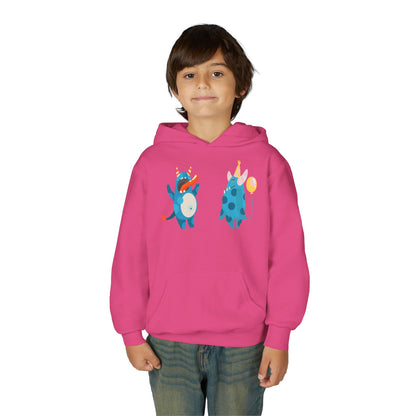 Youth Heavy Blend Hooded Sweatshirt - Blue monsters in action Printify