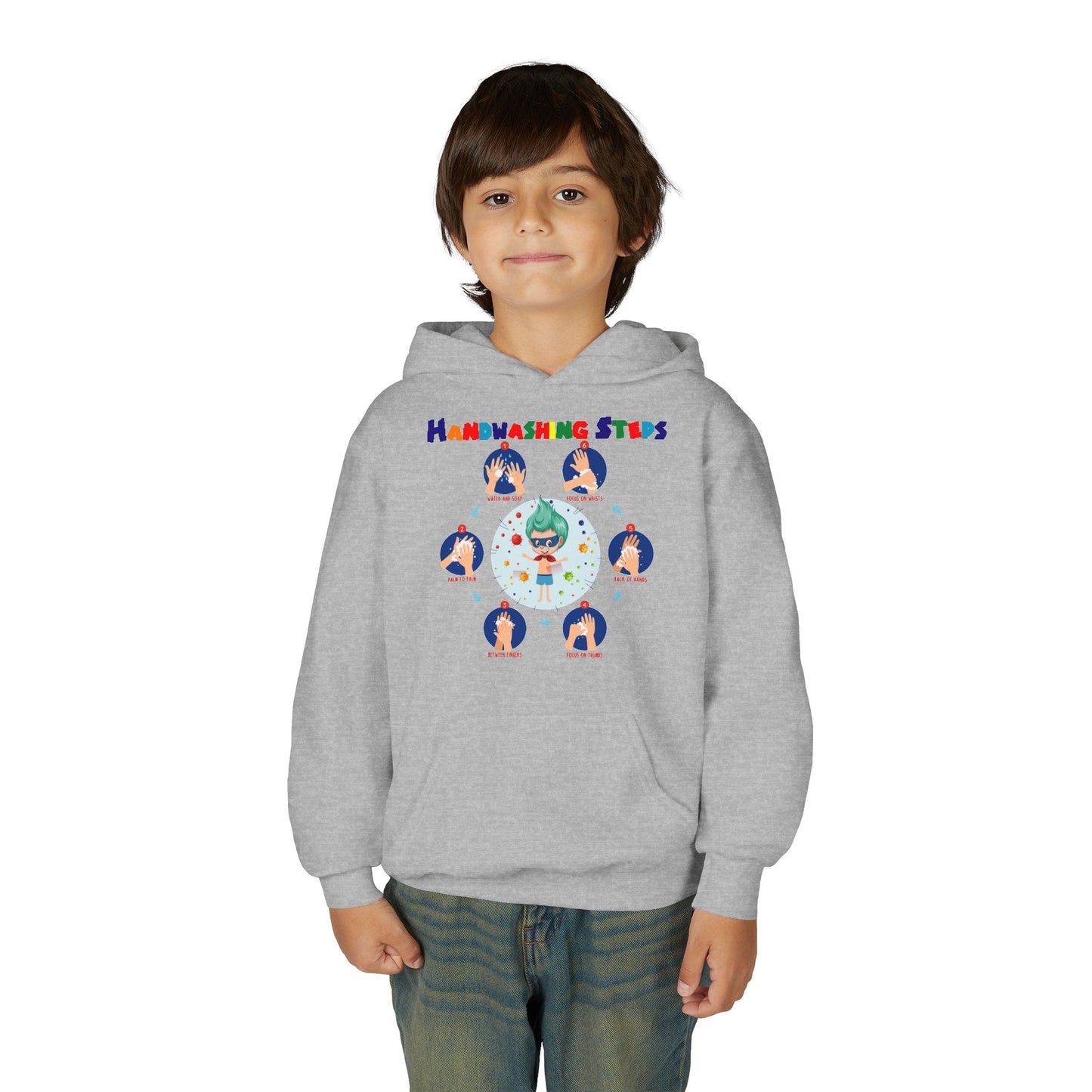 Youth Heavy Blend Hooded Sweatshirt - Super kiddo how to wash hand properly