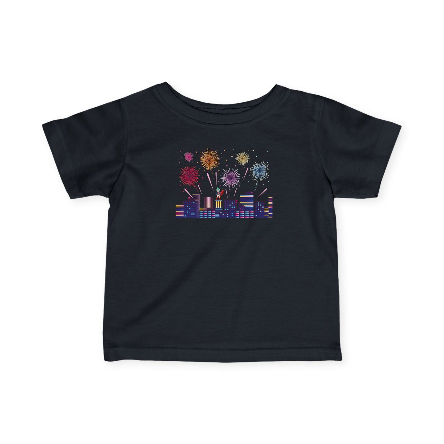Infant Fine Jersey Tee - Super kiddo with fireworks - [[{"value":"Wonderwear Kid"}]]