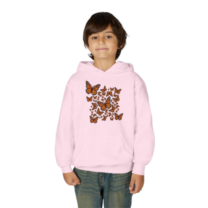 Youth Heavy Blend Hooded Sweatshirt -  Monarch butterflies Printify