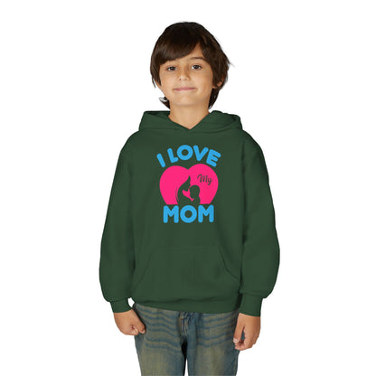 Youth Heavy Blend Hooded Sweatshirt -  i love my mom logo Printify