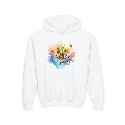Youth Heavy Blend Hooded Sweatshirt - Sunflower Bicycle Printify