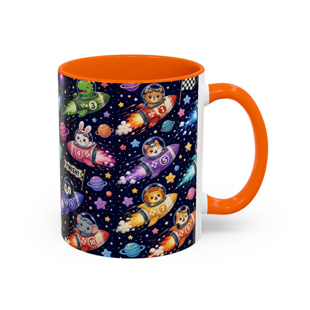 Accent Coffee Mug (11/15 oz) - Kawaii Cosmic Animal Rocket Race
