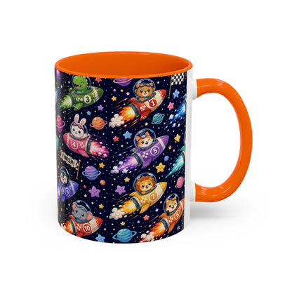 Accent Coffee Mug (11/15 oz) - Kawaii Cosmic Animal Rocket Race