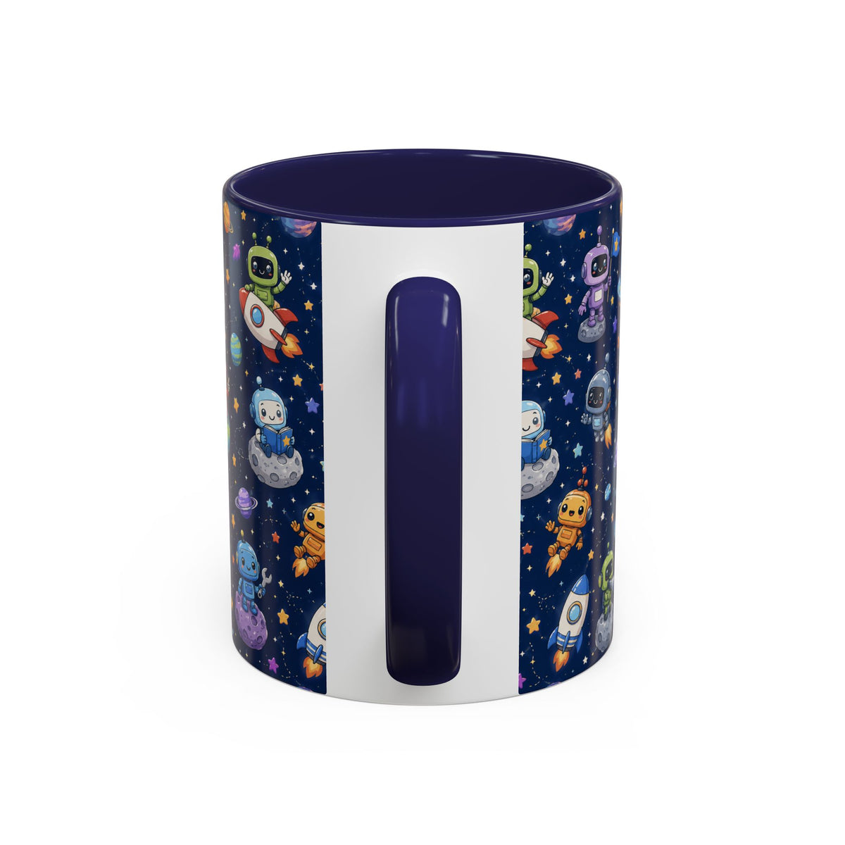 Galactic Robots Accent Coffee Mug — Cute Space Astronaut Pattern (11/15 oz)