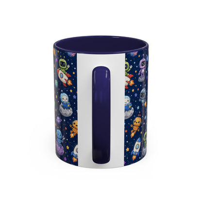 Galactic Robots Accent Coffee Mug — Cute Space Astronaut Pattern (11/15 oz)