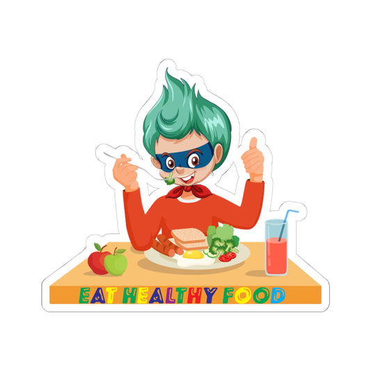 Kiss-Cut Stickers - Super kiddo eating healthy breafast - [[{"value":"Wonderwear Kid"}]]